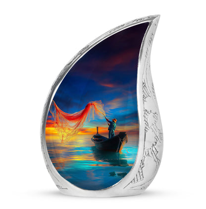 Personalized Magnificent Fishing Cremation Urns - Blue 10-inch, 200 cu in - Yatskia