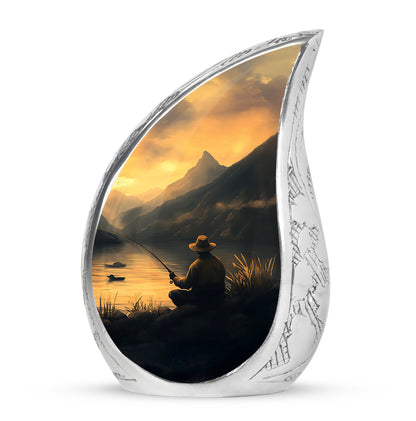 Gold Fishing Remembrance Cremation Urns for Human Ashes - 10-inch, 200 cu in - Yatskia