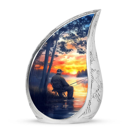 Blue Fishing Haven Cremation Urns for Human Ashes - 10-inch, 200 cu in - Yatskia