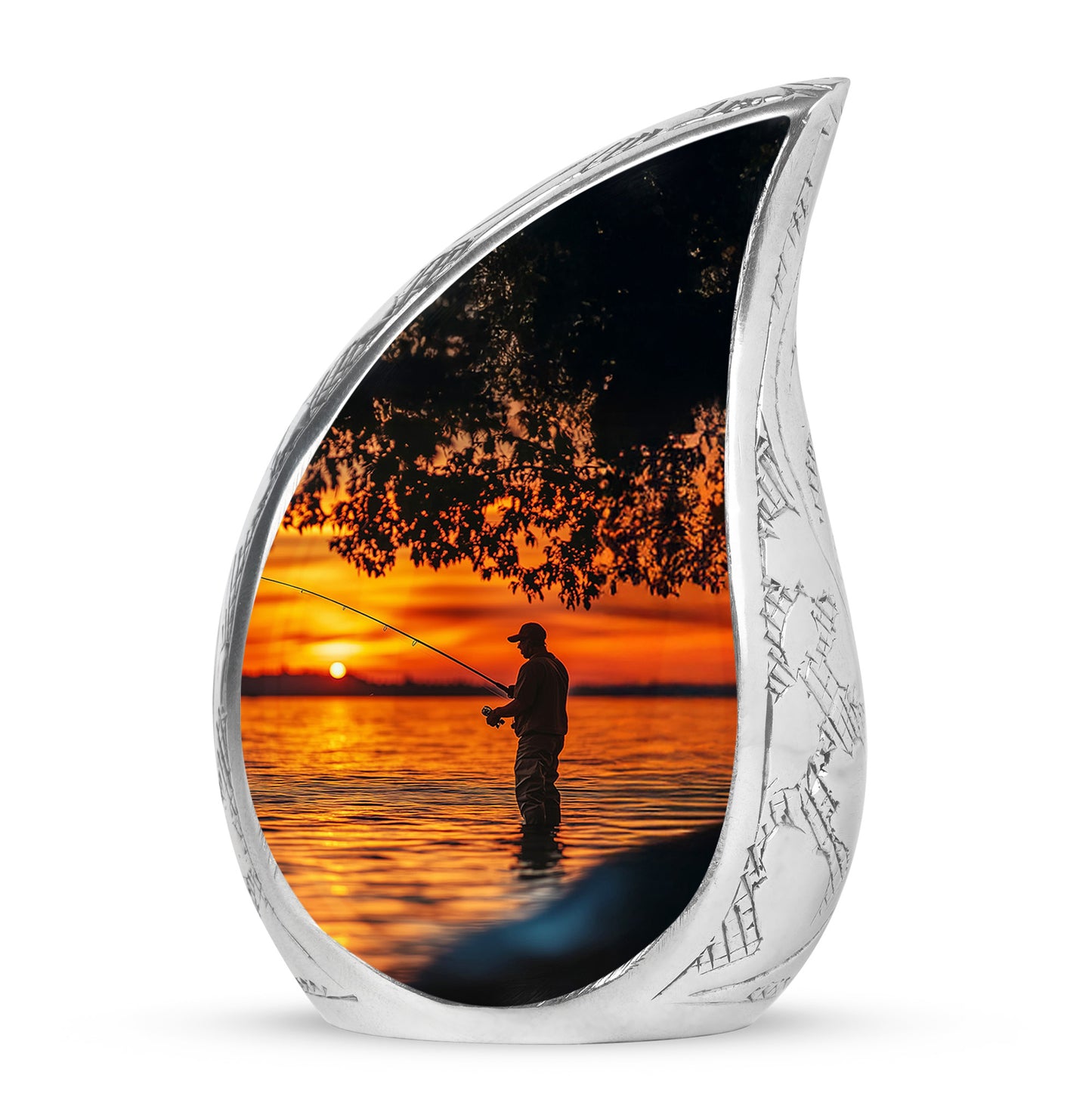 Inspiring Black Fishing Blessing Urn for Human Ashes - 10-inch, 200 cu in - Yatskia