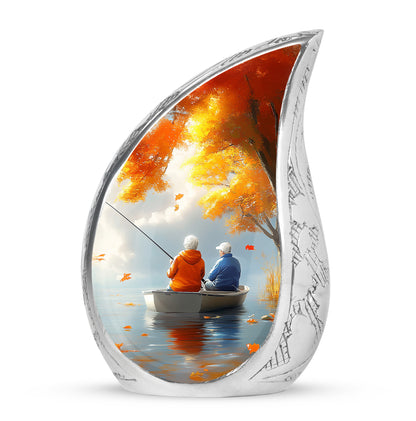 Gold Stately Fishing Cremation Urns for Human Ashes - 10-inch, 200 cu in - Yatskia