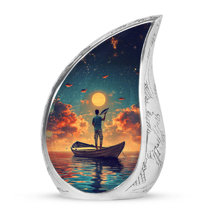 Teal Fishing Cremation Urns - Glorious Sentinel 10-inch, 200 cu in - Yatskia