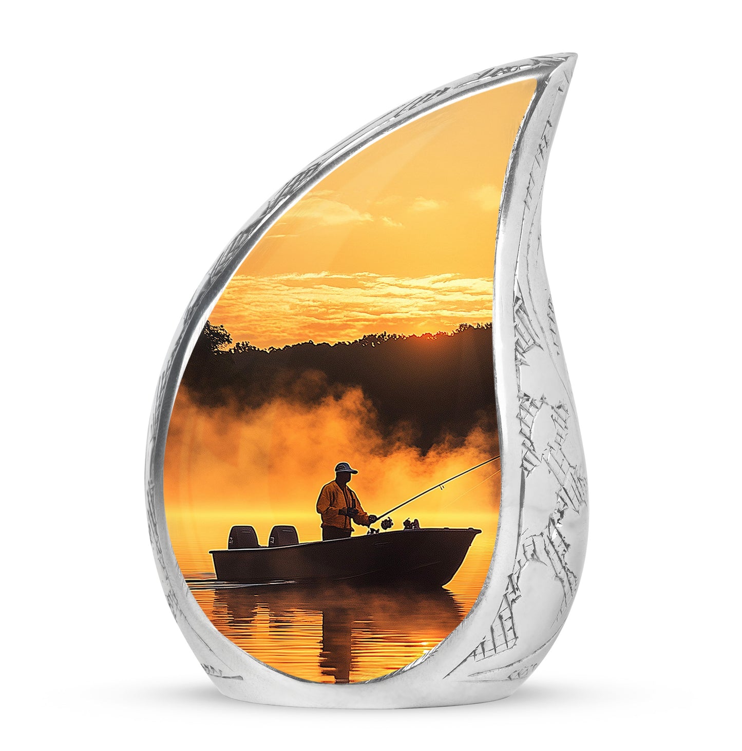 Inspiring Red Fishing Devotion Urn for Human Ashes - 10-inch, 200 cu in - Yatskia
