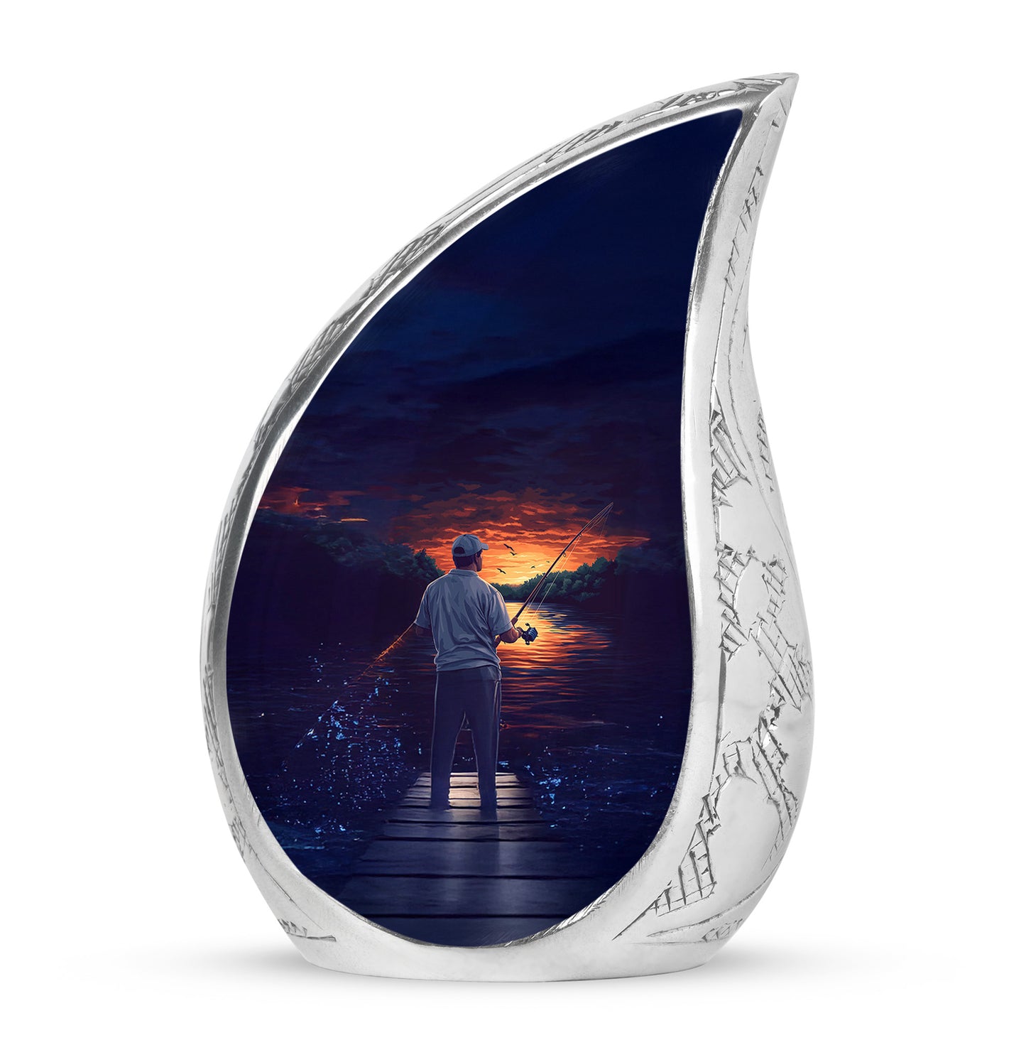 Personalized Blue Steadfast Fishing Cremation Urns for Human Ashes - 10-inch, 200 cu in - Yatskia