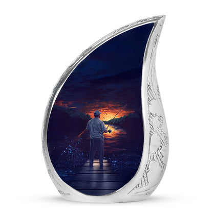 Personalized Blue Steadfast Fishing Cremation Urns for Human Ashes - 10-inch, 200 cu in - Yatskia