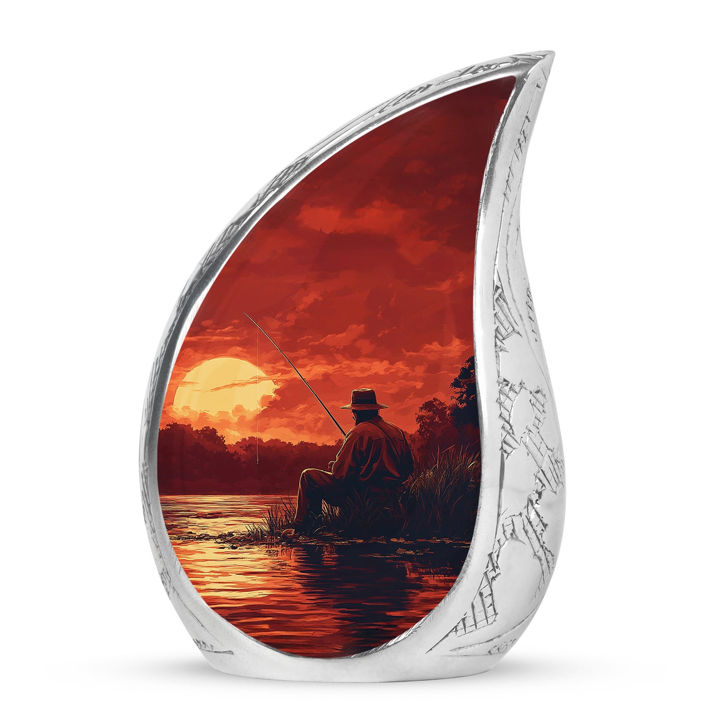 Personalized Red Revered Fishing Cremation Urns for Human Ashes - 10-inch, 200 cu in - Yatskia