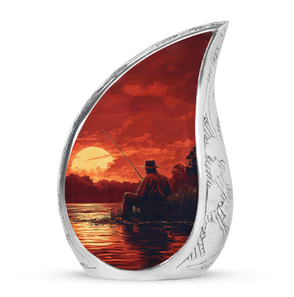 Personalized Red Revered Fishing Cremation Urns for Human Ashes - 10-inch, 200 cu in - Yatskia