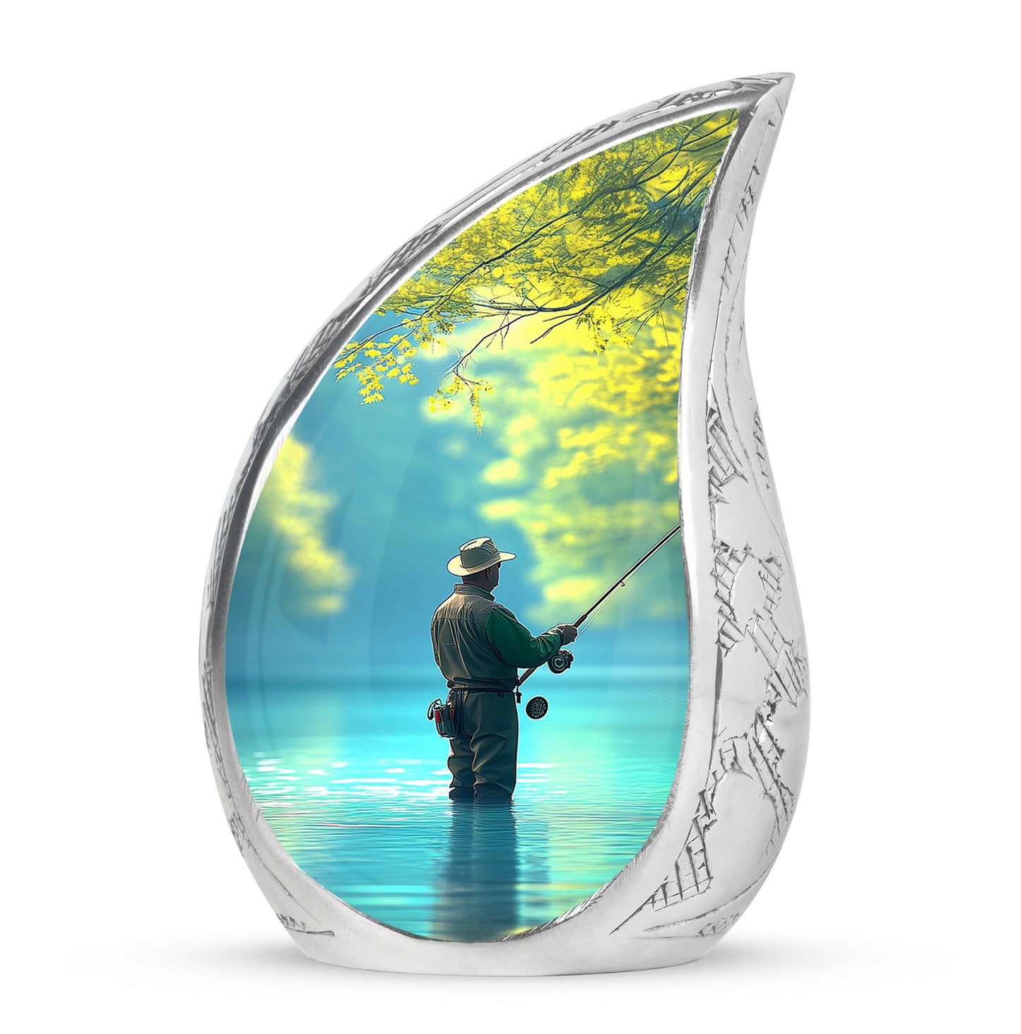 Teal Resounding Fishing Memorial Urn for Ashes - 10-inch, 200 cu in - Yatskia