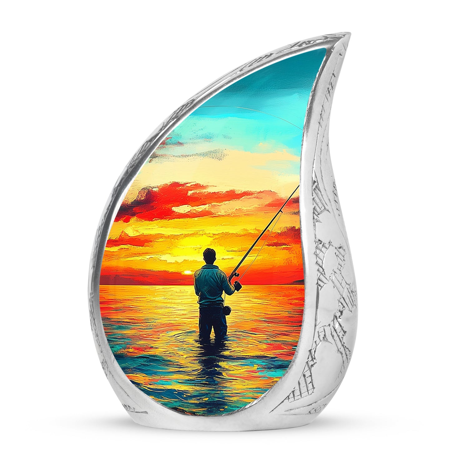 Divine Teal Fishing Cremation Urn for Ashes - 10-inch, 200 cu in - Yatskia