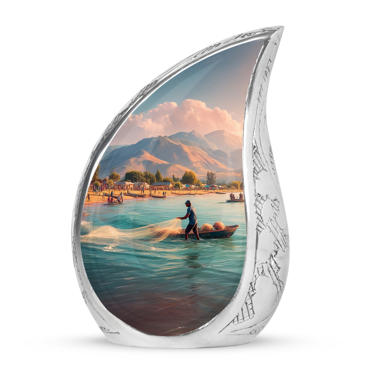 Blue Fishing Cremation Urns - Opulent Passage 10-inch, 200 cu in - Yatskia