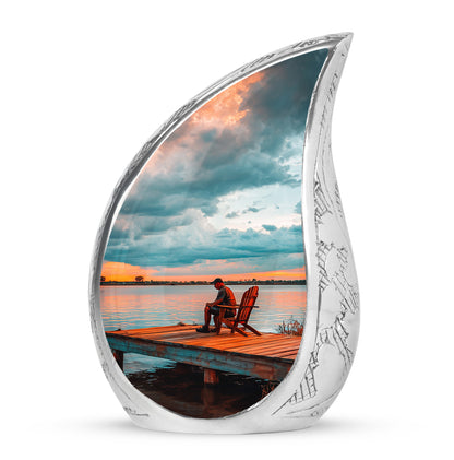 Timeless Teal Fishing Cremation Urn for Ashes - 10-inch, 200 cu in - Yatskia