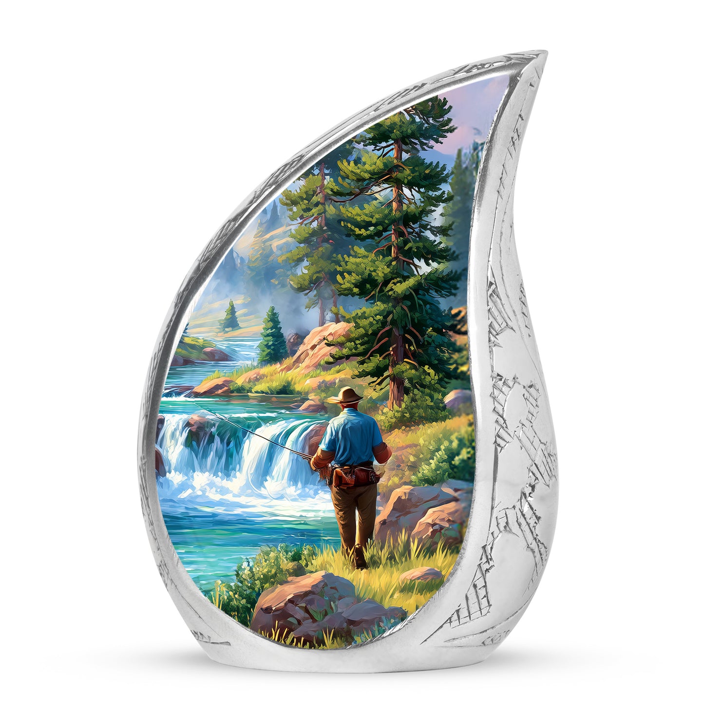 Personalized Blue Revered Fishing Cremation Urns for Human Ashes - 10-inch, 200 cu in - Yatskia