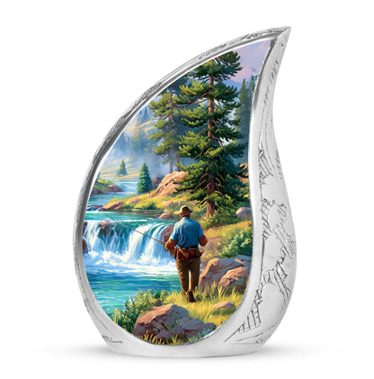 Personalized Blue Revered Fishing Cremation Urns for Human Ashes - 10-inch, 200 cu in - Yatskia