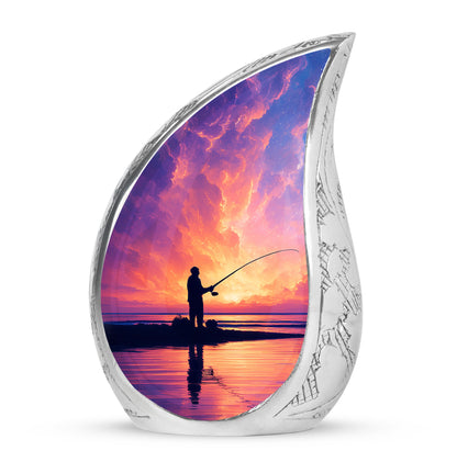 Graceful Blue Fishing Commemoration Urn for Human Ashes - 10-inch, 200 cu in - Yatskia