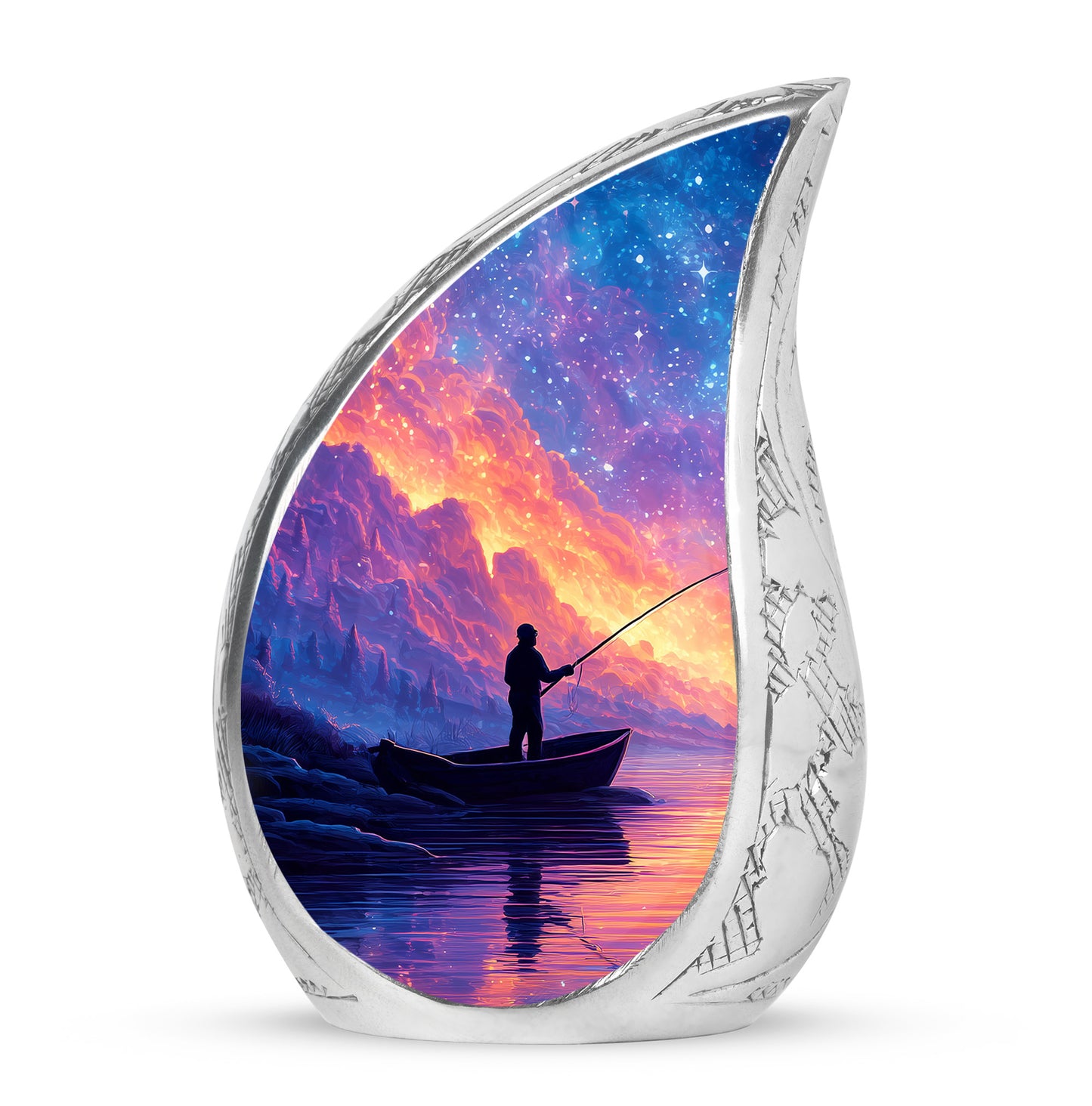 Inspiring Blue Fishing Dedication Urn for Human Ashes - 10-inch, 200 cu in - Yatskia