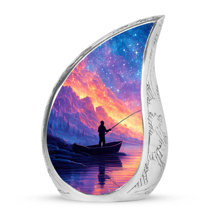 Inspiring Blue Fishing Dedication Urn for Human Ashes - 10-inch, 200 cu in - Yatskia