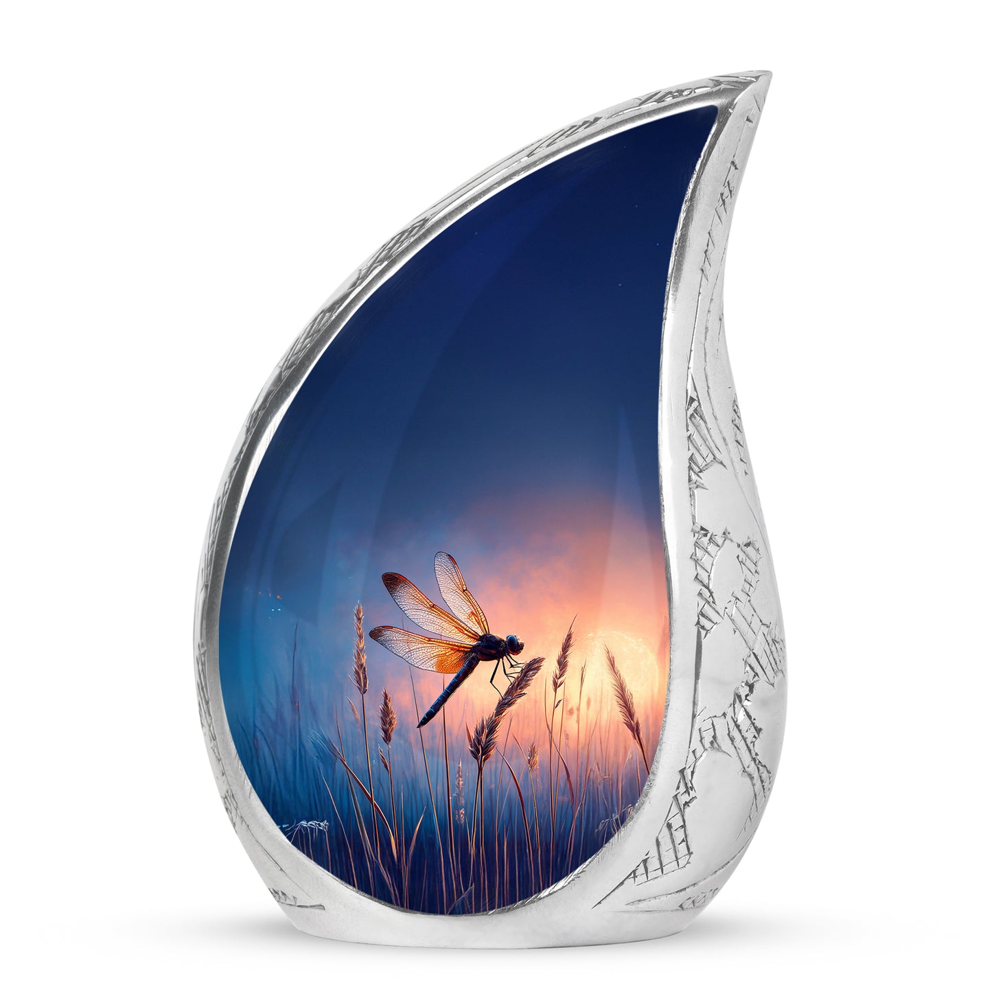 Blue Dragonfly Reflection Cremation Urns for Human Ashes - 10-inch, 200 cu in - Yatskia