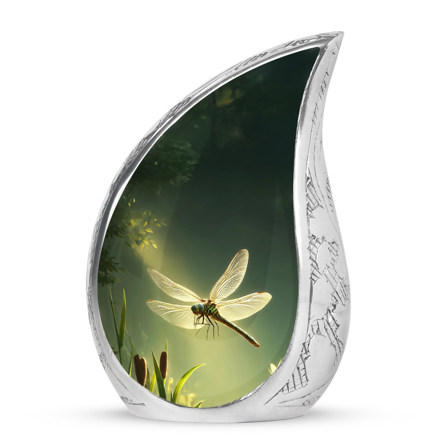 Green Sacred Dragonfly Cremation Urns for Human Ashes - 10-inch, 200 cu in - Yatskia
