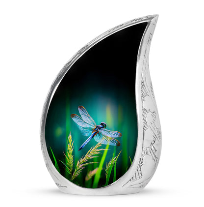 Teal Dragonfly Cremation Urns - Opulent Comfort 10-inch, 200 cu in - Yatskia