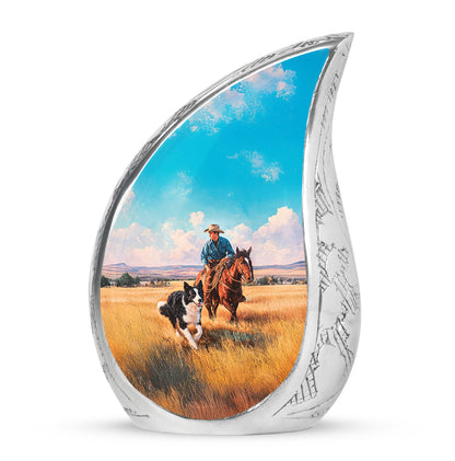 Personalized Teal Cherished Cowboy Cremation Urns for Human Ashes - 10-inch, 200 cu in - Yatskia