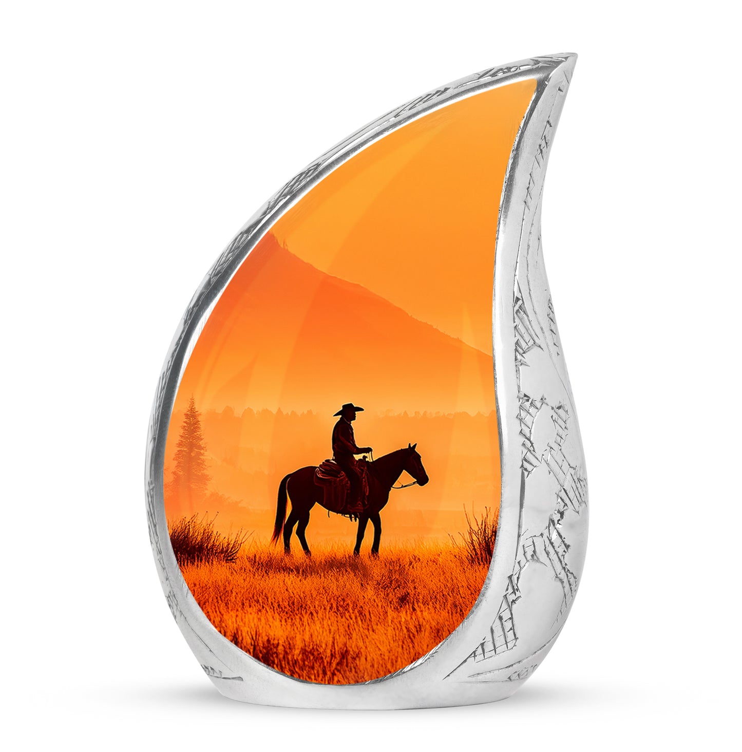 Gold Cowboy Benediction Cremation Urns for Human Ashes - 10-inch, 200 cu in - Yatskia