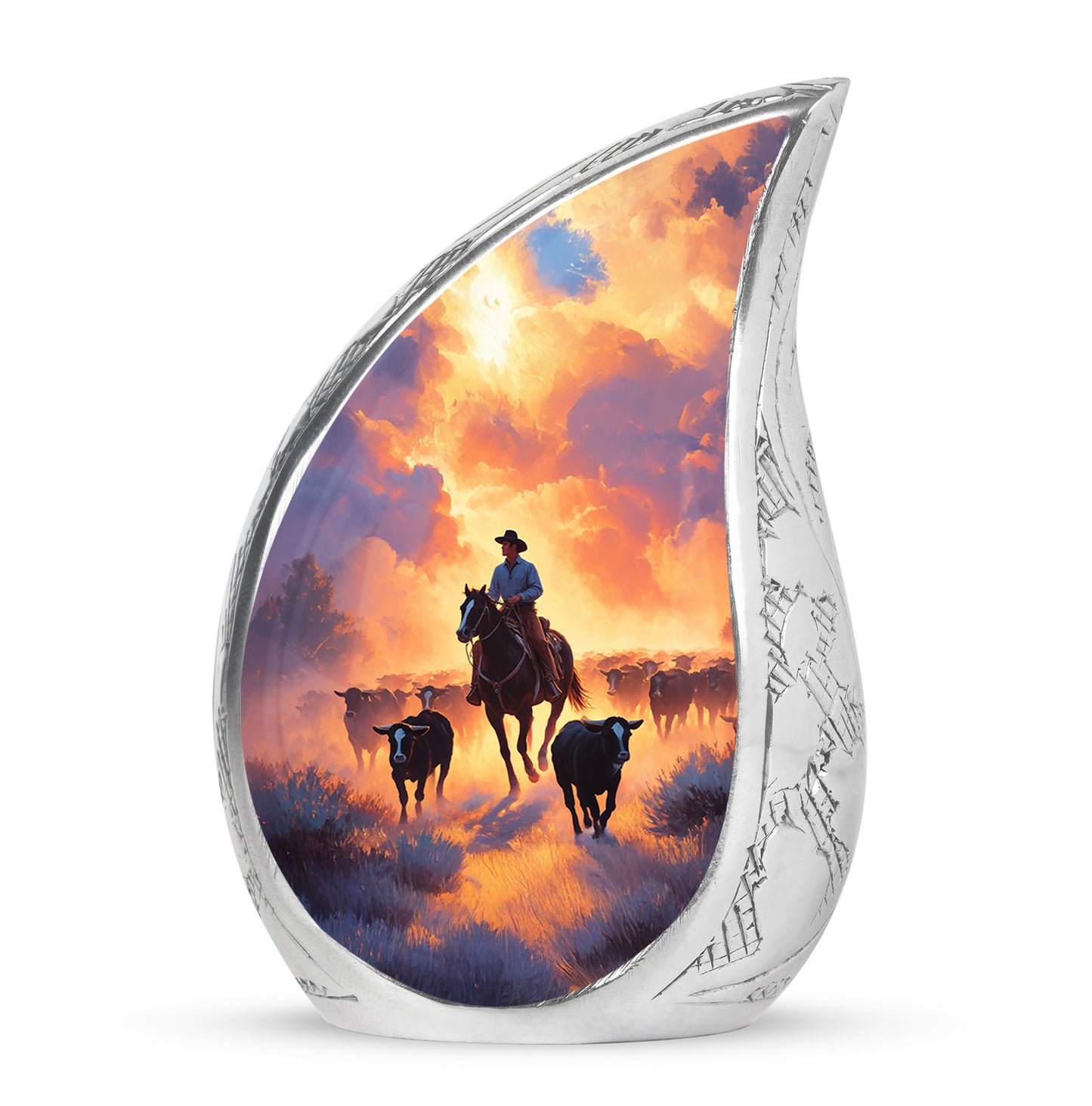 Dignified Purple Cowboy Cremation Urn for Ashes - 10-inch, 200 cu in - Yatskia