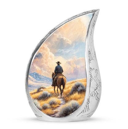Gold Treasured Cowboy Cremation Urns for Human Ashes - 10-inch, 200 cu in - Yatskia