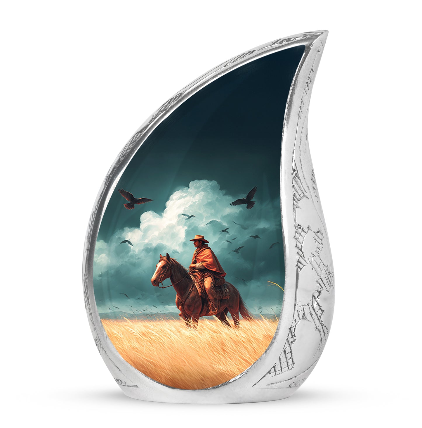 Illustrious Cowboy Memorial Cremation Urns - Teal 10-inch, 200 cu in - Yatskia