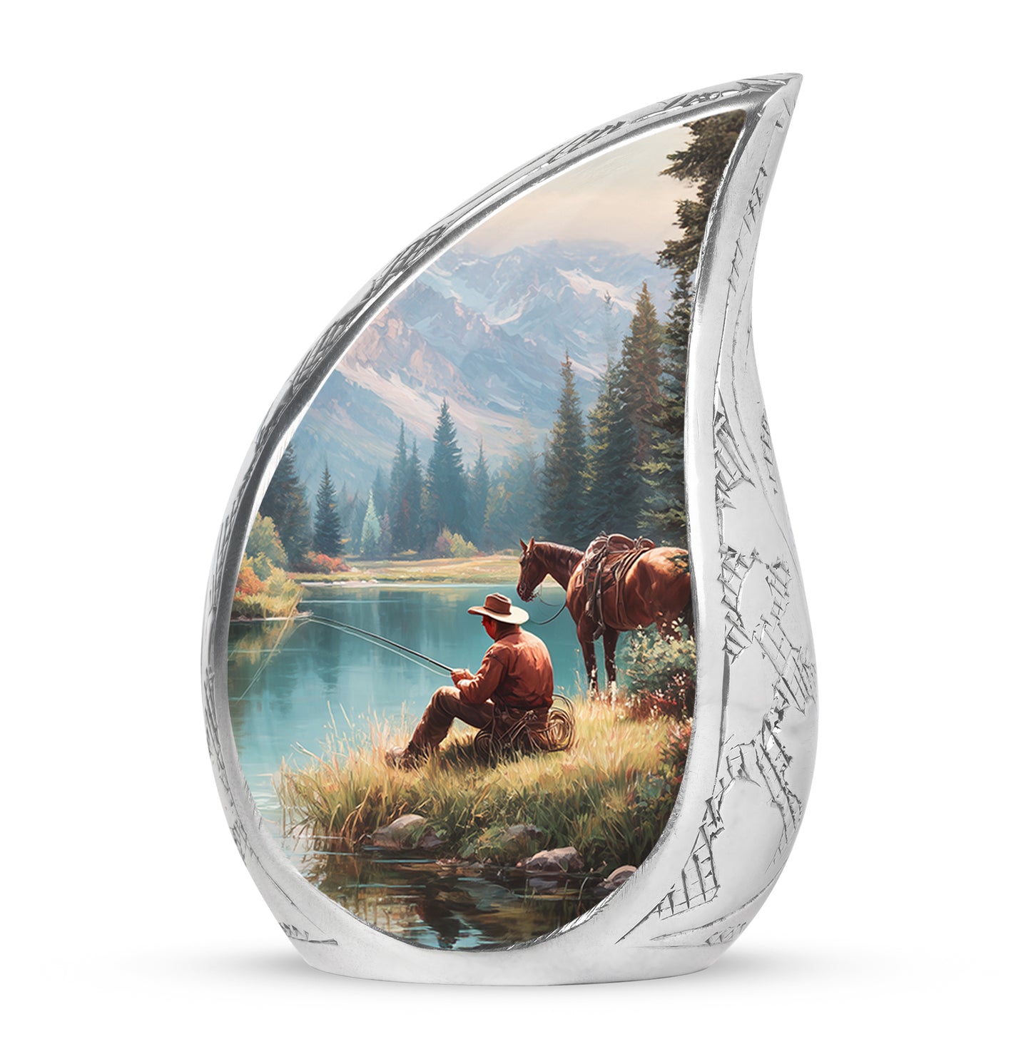 Personalized Blue Heavenly Cowboy Cremation Urns for Human Ashes - 10-inch, 200 cu in - Yatskia