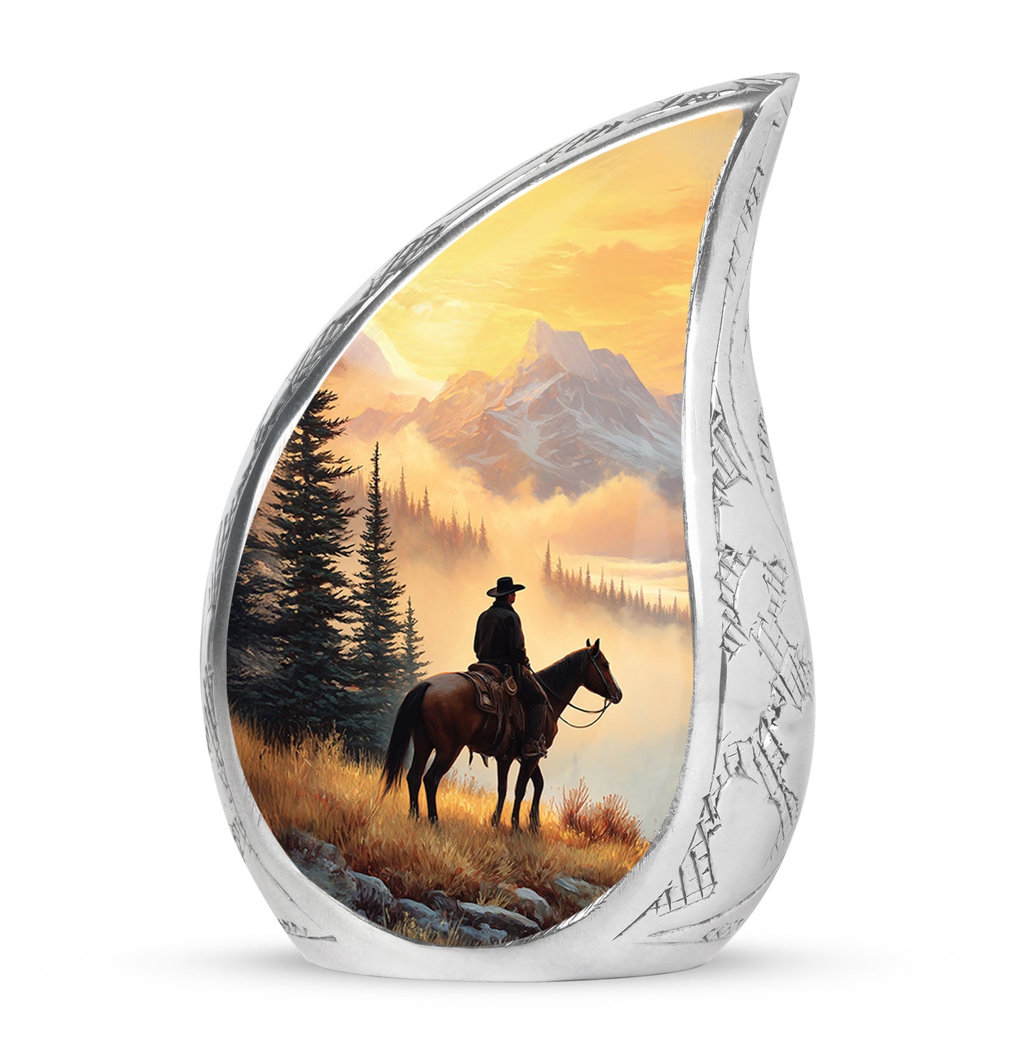 Luminous Gold Cowboy Keepsake Urn for Human Ashes - 10-inch, 200 cu in - Yatskia