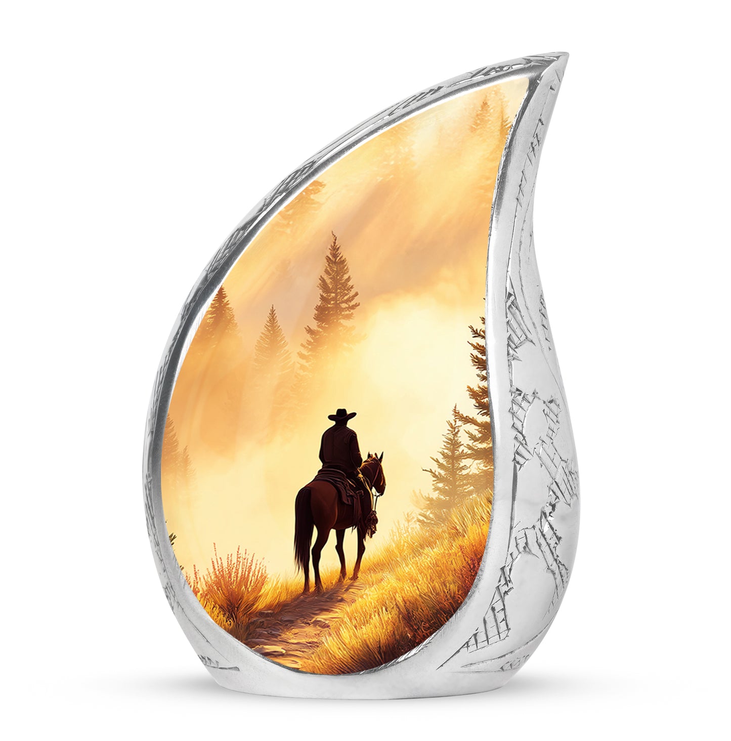 Harmonious Cowboy Cremation Urns for Human Ashes - Gold 10-inch - Yatskia