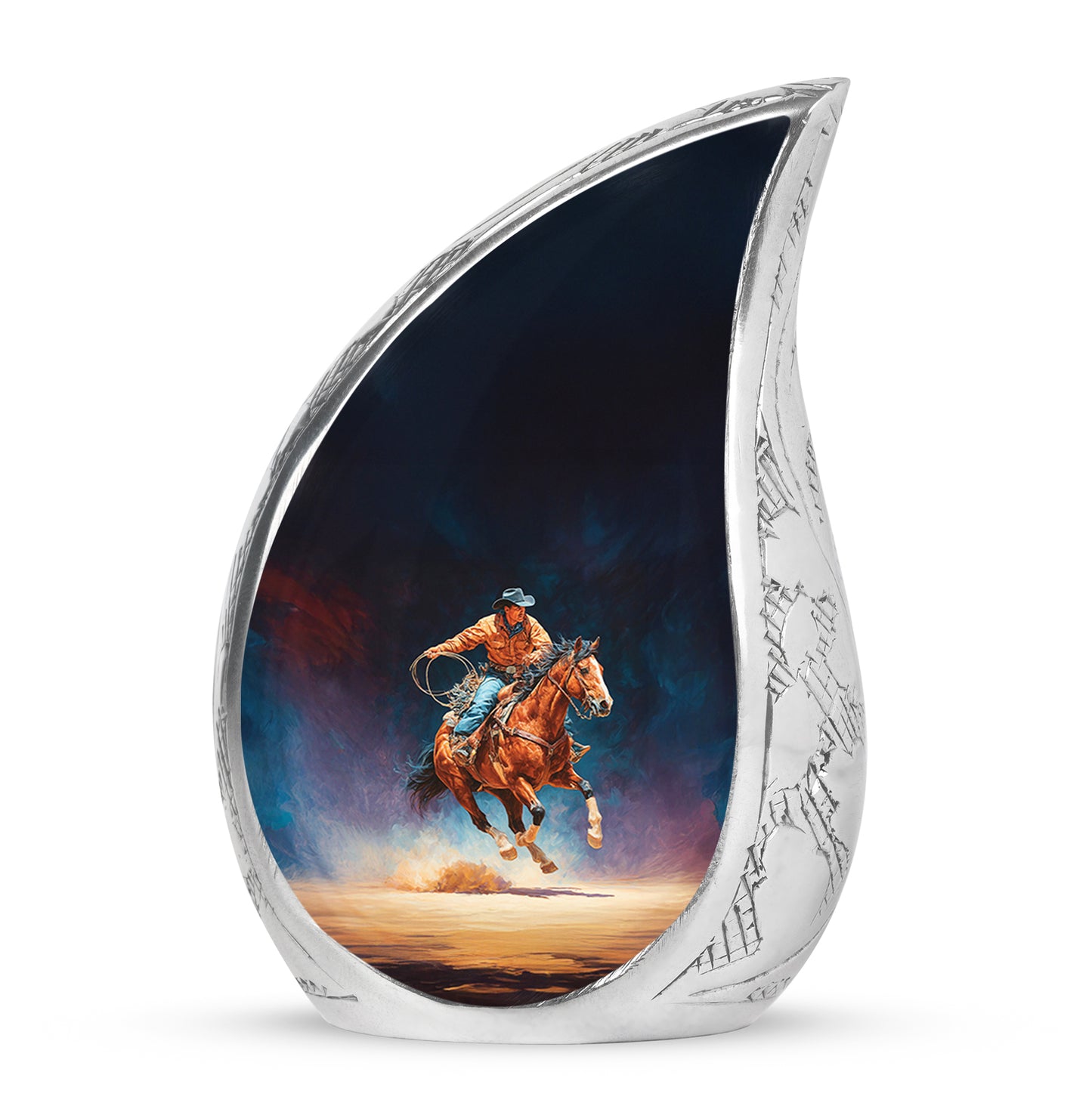 Black Sacred Cowboy Cremation Urns for Human Ashes - 10-inch, 200 cu in - Yatskia