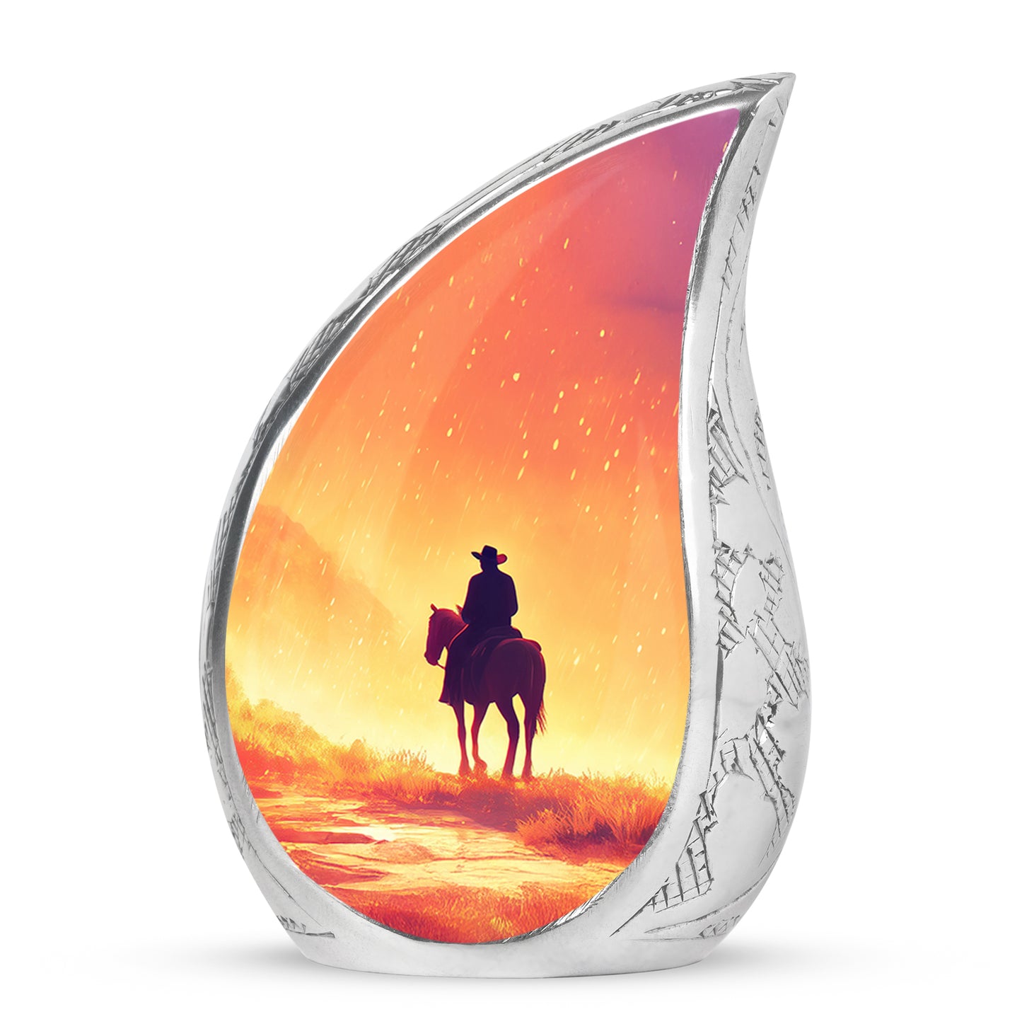 Gold Comforting Cowboy Memorial Urn for Ashes - 10-inch, 200 cu in - Yatskia
