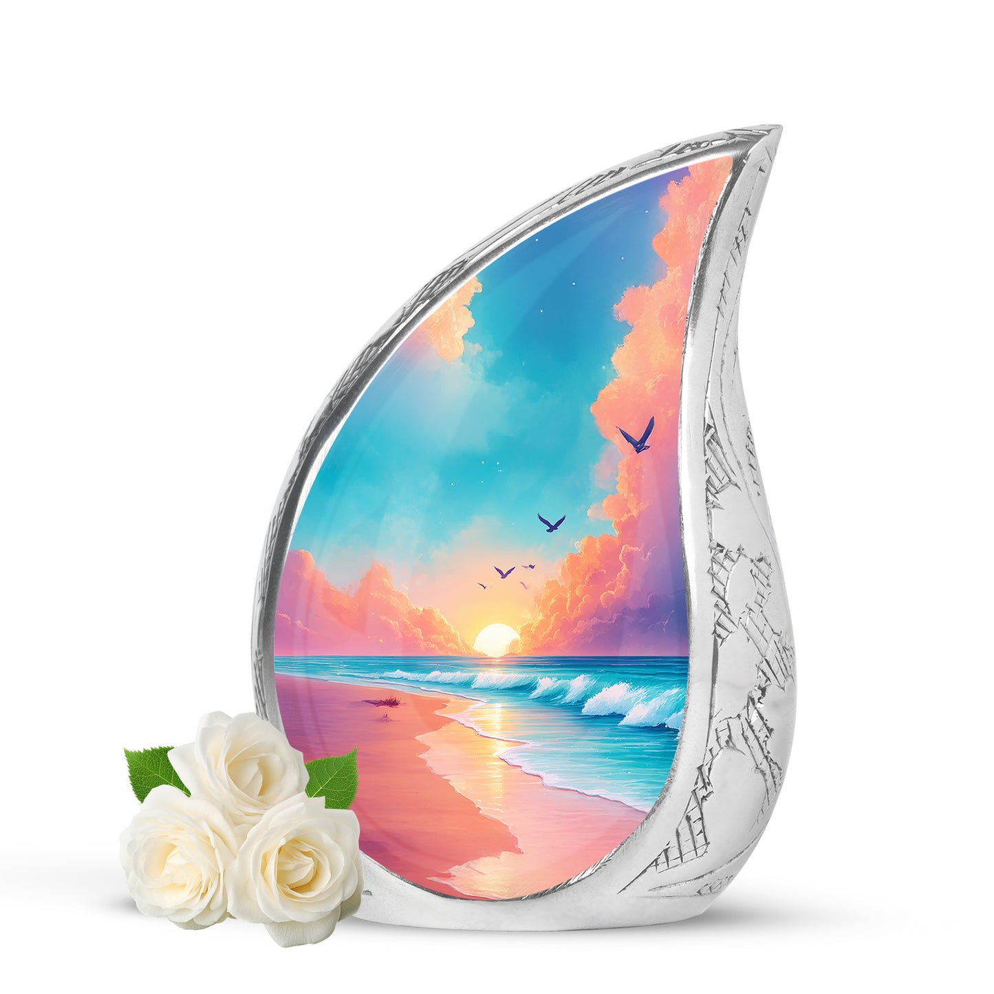 Radiant Beach Memorial Cremation Urns - Teal 10-inch, 200 cu in - Yatskia