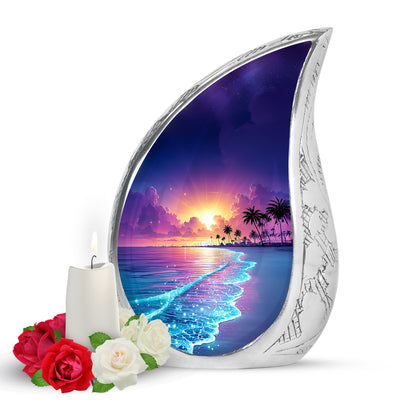 Dignified Blue Beach Cremation Urn for Ashes - 10-inch, 200 cu in - Yatskia
