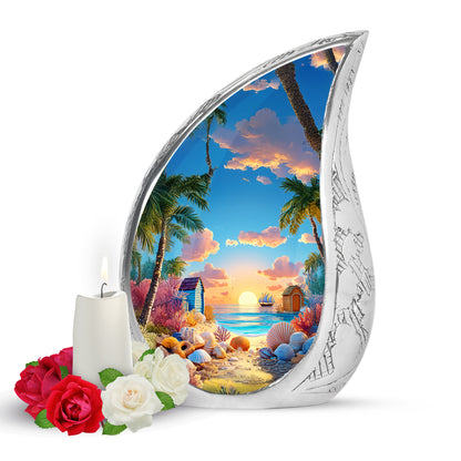 Blue Exquisite Beach Memorial Urn for Ashes - 10-inch, 200 cu in - Yatskia