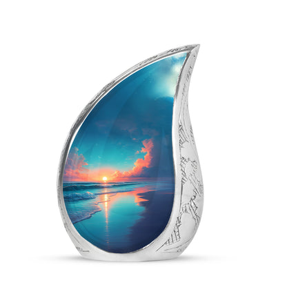 Resplendent Blue Beach Cremation Urn for Ashes - 10-inch, 200 cu in - Yatskia