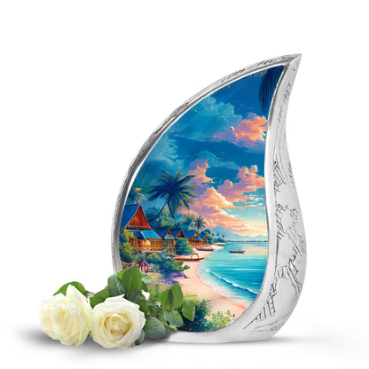 Blue Stately Beach Cremation Urns for Human Ashes - 10-inch, 200 cu in - Yatskia