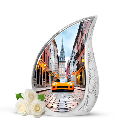 White Stately Car Cremation Urns for Human Ashes - 10-inch, 200 cu in - Yatskia