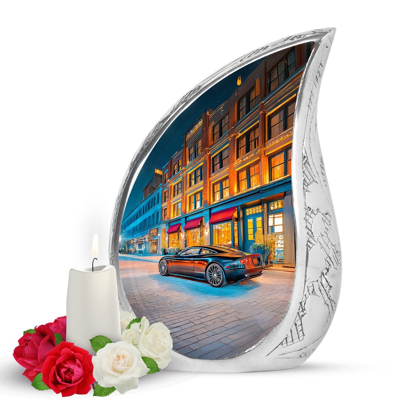 Blue Car Treasure Cremation Urns for Human Ashes - 10-inch, 200 cu in - Yatskia