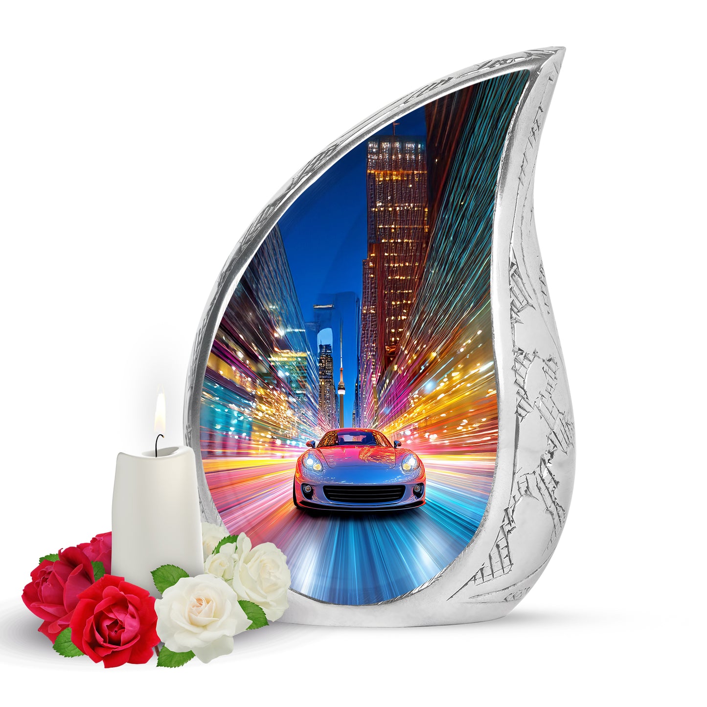 Blue Breathtaking Car Memorial Urn for Ashes - 10-inch, 200 cu in - Yatskia