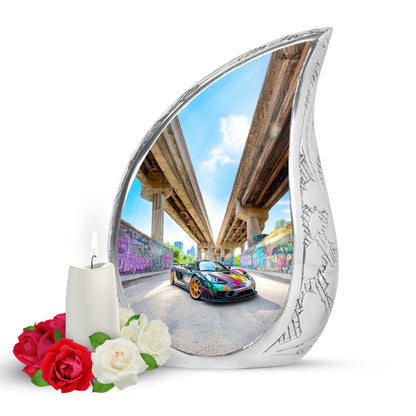Blue Serene Car Memorial Urn for Ashes - 10-inch, 200 cu in - Yatskia