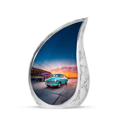 Blue Breathtaking Car Memorial Urn for Ashes - 10-inch, 200 cu in - Yatskia