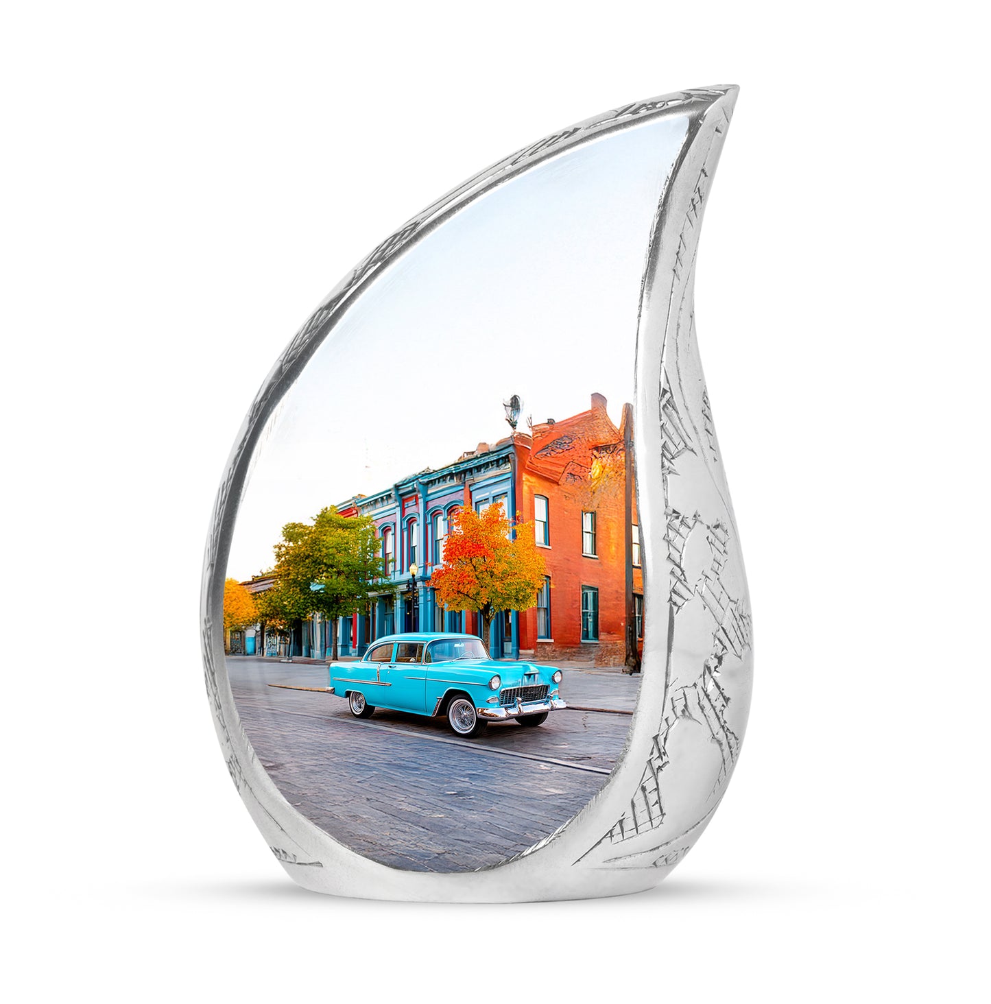 Inspiring Silver Car Farewell Urn for Human Ashes - 10-inch, 200 cu in - Yatskia