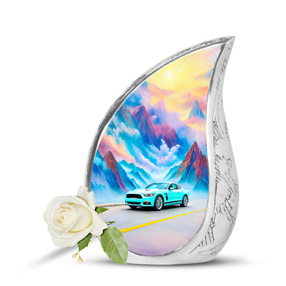 Personalized Car Cremation Urns - Pristine Teal 10-inch, 200 cu in - Yatskia