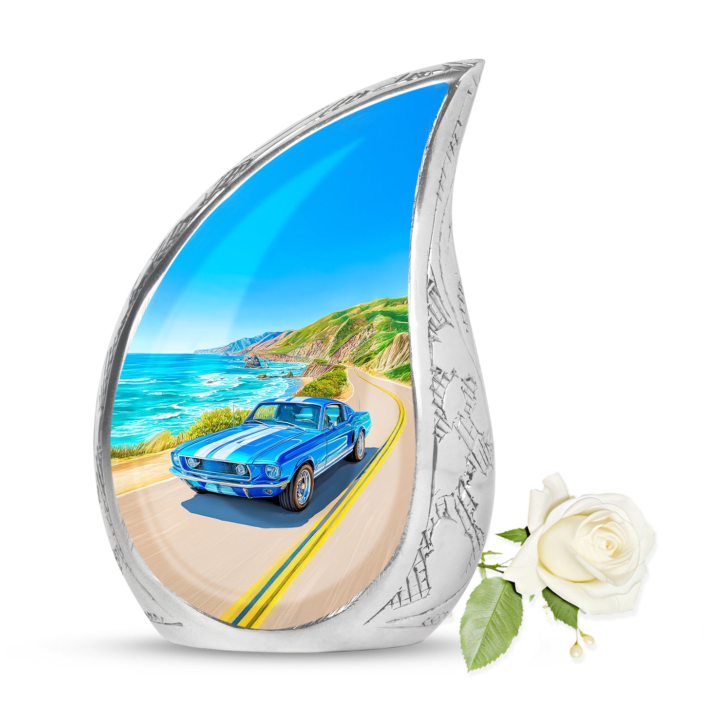 Personalized Blue Revered Car Cremation Urns for Human Ashes - 10-inch, 200 cu in - Yatskia