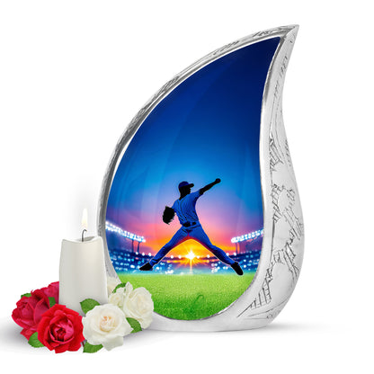 Blue Baseball Cremation Urns - Glorious Celebration 10-inch, 200 cu in - Yatskia