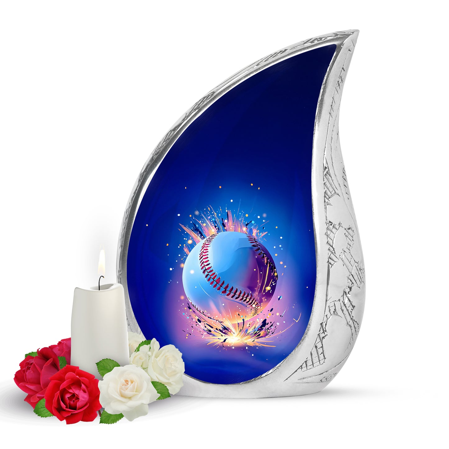 Blue Treasured Baseball Cremation Urns for Human Ashes - 10-inch, 200 cu in - Yatskia