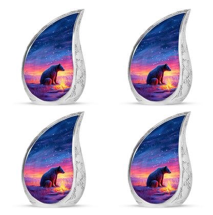 Soft Blue Bear Cremation Urn close-up of engraving and surface detail - smooth teardrop contour featuring bear art - 10 inch aluminum urn for cremated remains