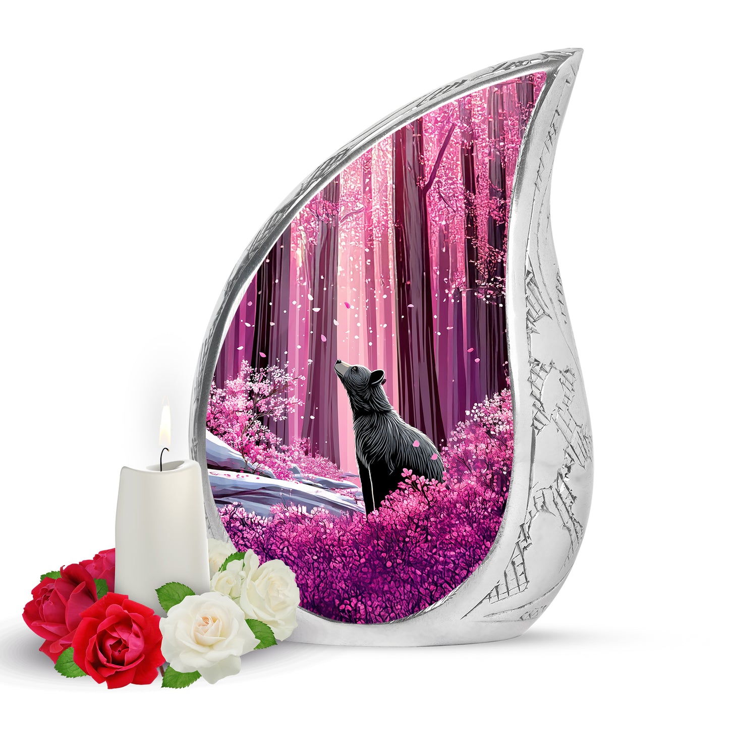 Personalized Pink Steadfast Bear Cremation Urns for Human Ashes - 10-inch, 200 cu in - Yatskia